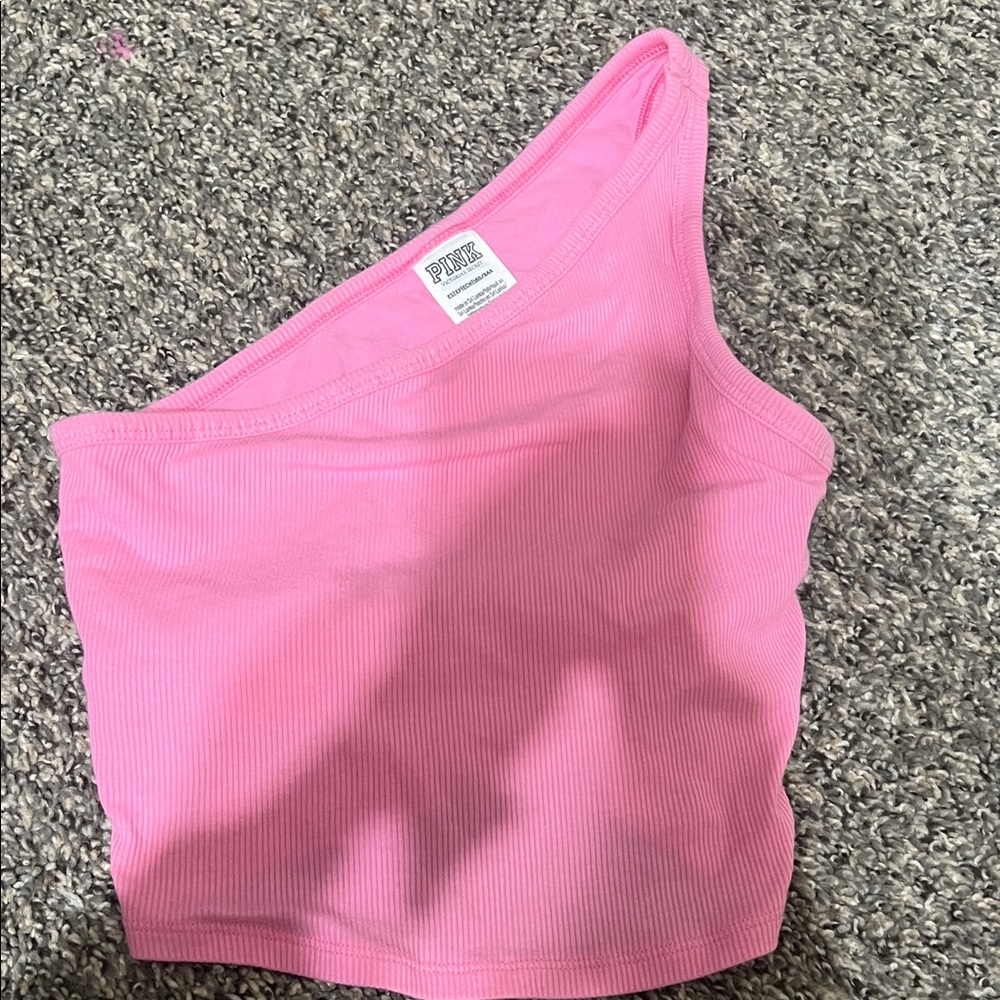 PINK Victoria's Secret Pink Ribbed One-Shoulder Crop Top